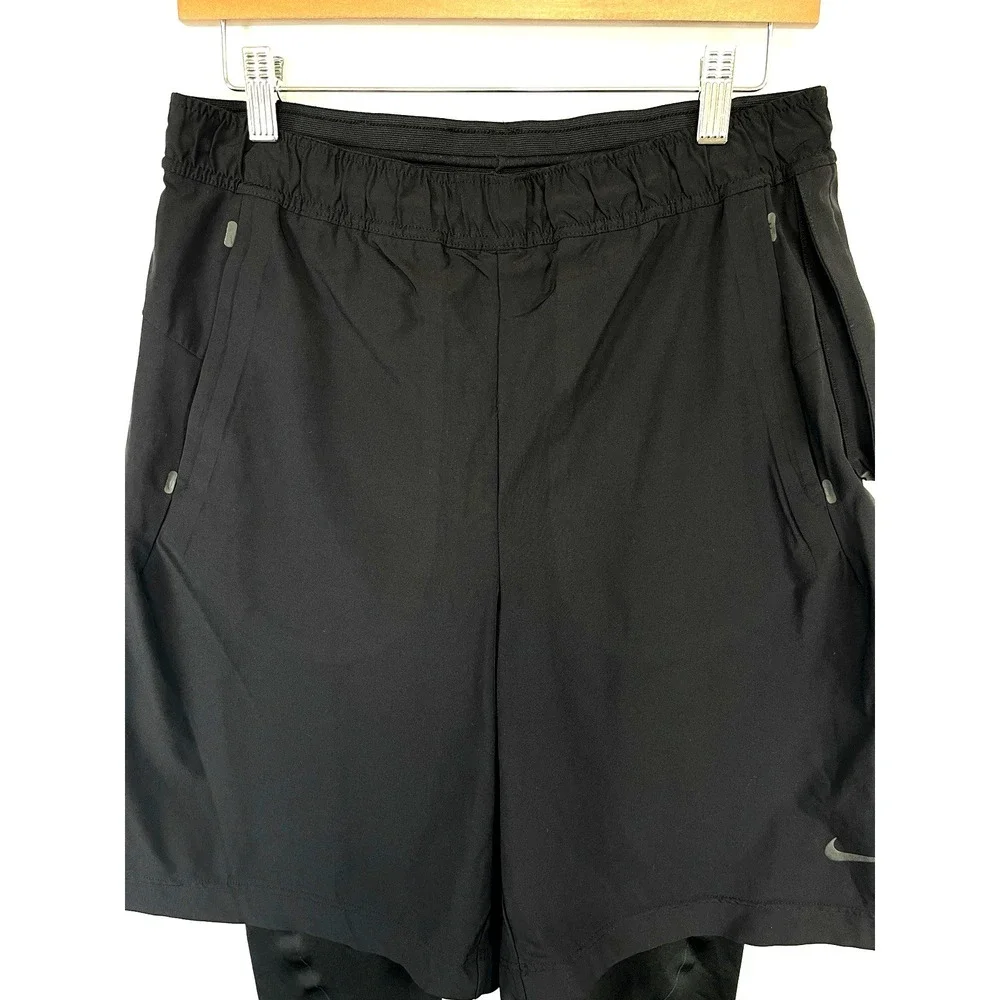 Nike Mens TR Hybrid  2-in-1 Dri-Fit Shorts/Thighs Size M Black‎ Running  849795